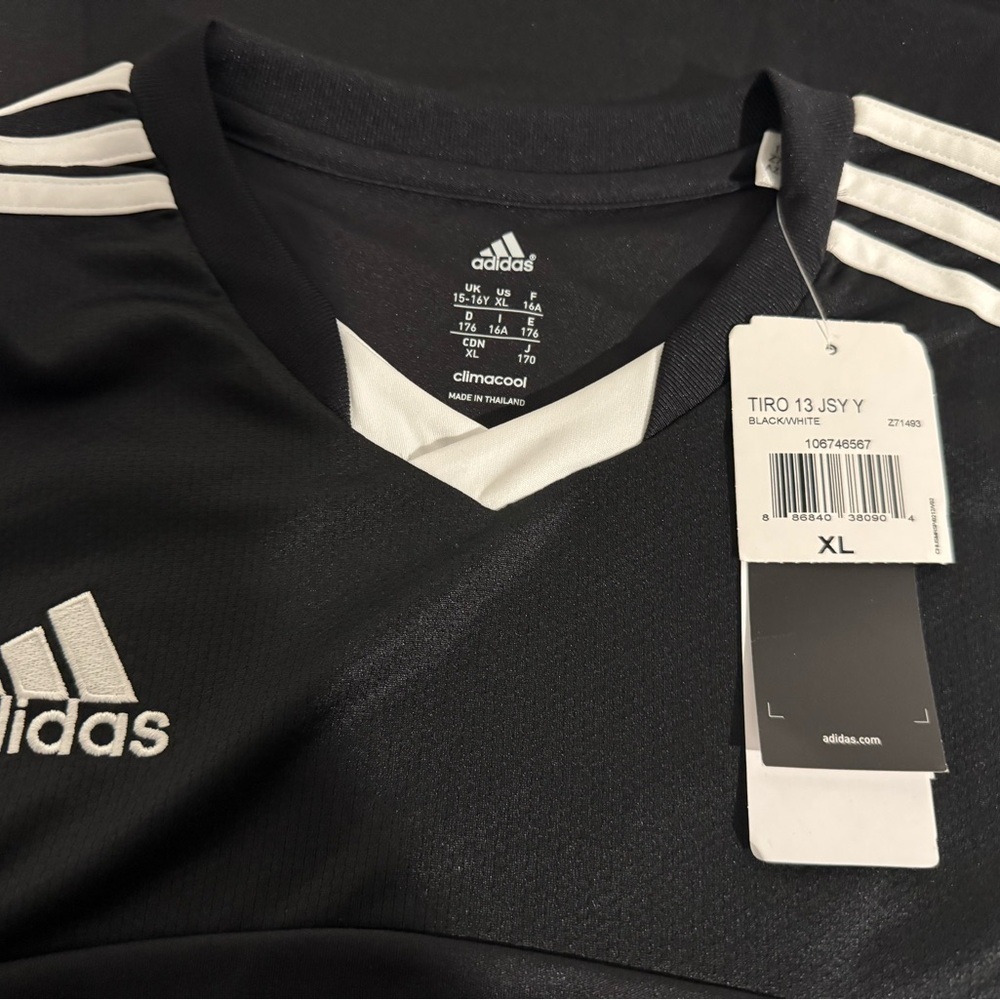 Adidas Tiro 13 soccer training jersey Black White Size Youth XL NEW - Picture 5 of 8